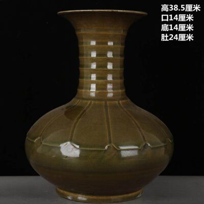 清光绪茶叶末釉刻花扁肚赏瓶仿古董瓷器旧货民俗酒店摆件家居装饰
