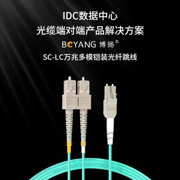 博扬 OM3万兆铠装光纤跳线LC-SC 50米 多模尾纤 一管双芯Uniboot