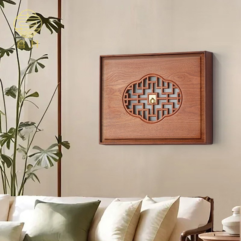 喜月新中式实木免打孔电表箱装饰遮挡板弱电箱电闸箱装饰画定制