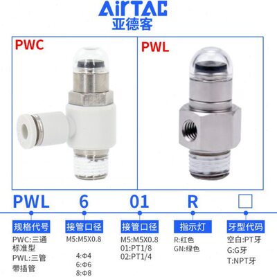 原装亚德客气动指示灯PWC M5-01/02 PWL-4/6/8-M5/01/02-R-GN