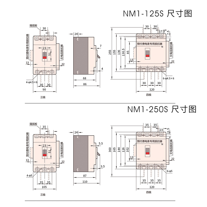 正泰塑壳断路器NM1家用3p4p空开三相四线NM1分励单脱扣器空气开关