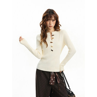 美式正肩长袖针织衫女秋