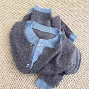 灰色拼接撞色假两件针织开衫外套秋冬独特别致软糯内搭打底上衣女