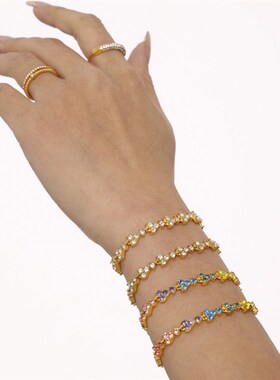 鑫艺鑫 多巴胺三角梅花手工链条镶嵌重工奢华锆石不锈钢镀18K真金