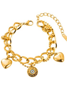 欧美风钛钢蓝色滴油眼睛粗链条手链女爱心吊坠圆圈个性不锈钢首饰