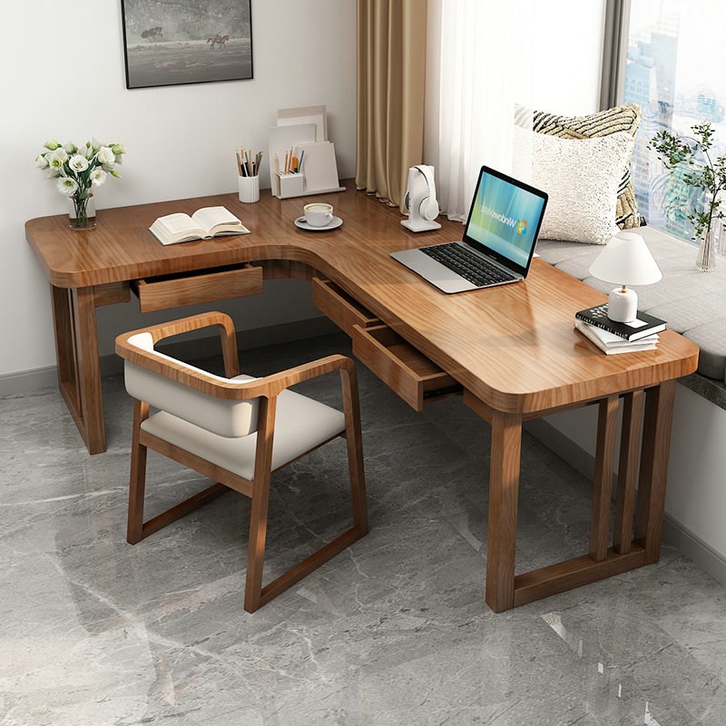 实木转角书桌带抽屉简约靠墙拐角学习桌客厅家用双人长条桌工作台