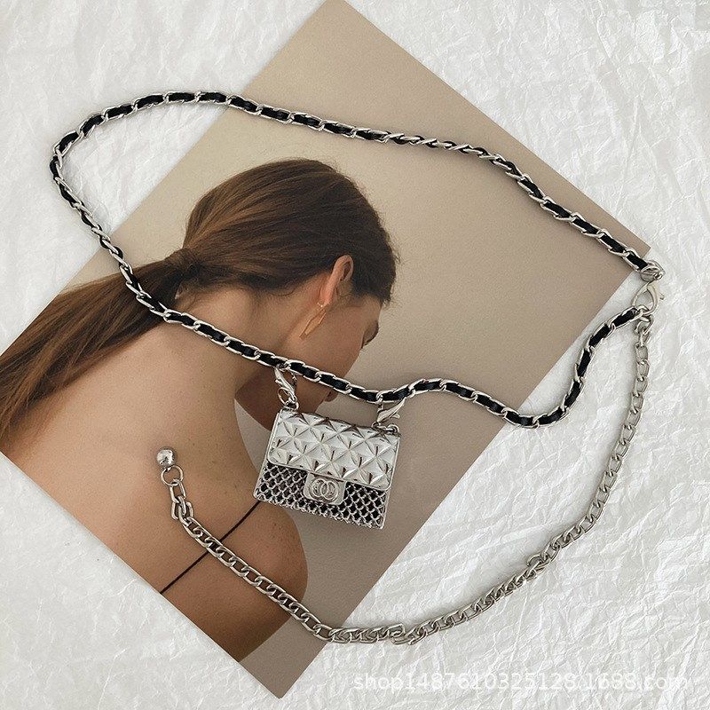 小香风~mini金属小包腰链pu链条腰带甜酷腰包配饰女腰封百搭气质