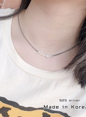 韩国东大门时尚S925纯银复古坦克链拼接圆珠笑脸短款项链锁骨链