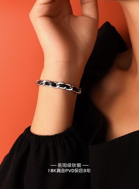 欧美ins饰品个性皮绳链条手链女钛钢18k金手饰情侣手链 E200