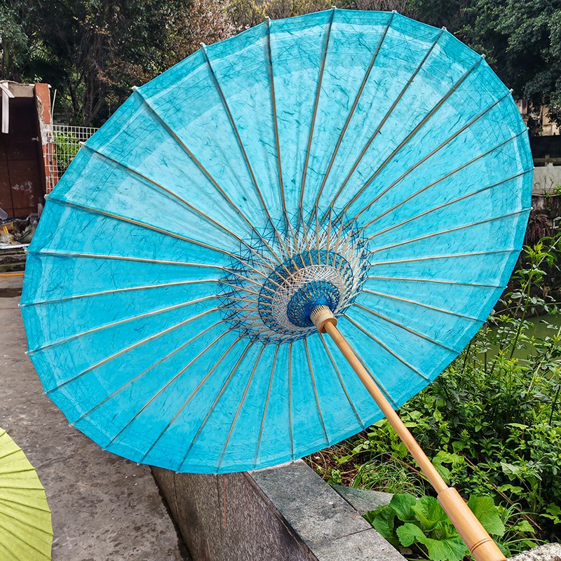 中典非遗油纸伞 古法手工纸纯手工浸染黄绿色中国传W统古风防雨伞