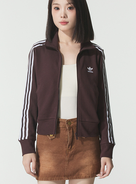 Adidas阿迪达斯女三叶草KNITTED TOP针织立领短款休闲外套IN6061