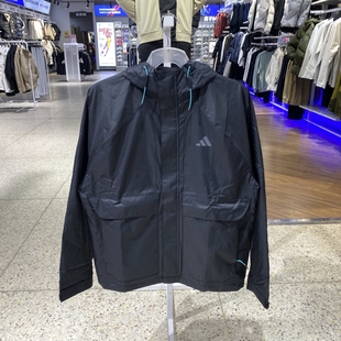 春季新款正品Adidas阿迪达斯男梭织连帽加绒保暖休闲外套KR2493