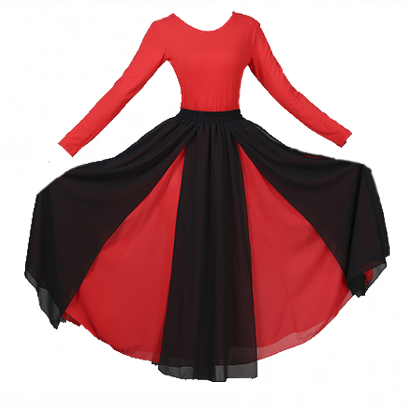 秋季新款广场舞蹈服装套装练功服练习民族演出服半身大摆长裙子女