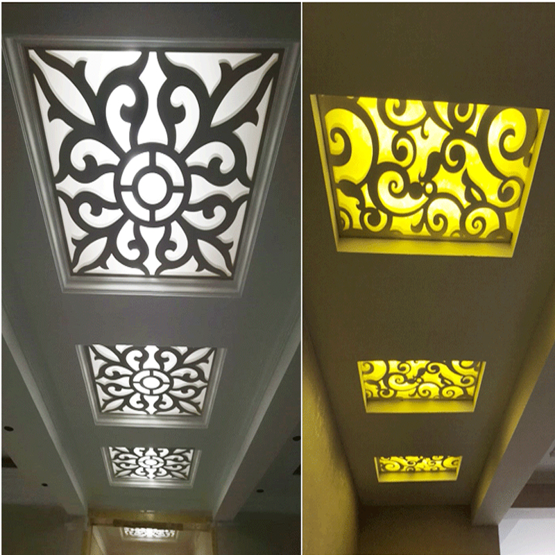 雕花板镂空悬吊式天花板实木花格PVC现代中式客厅隔间玄关装饰背