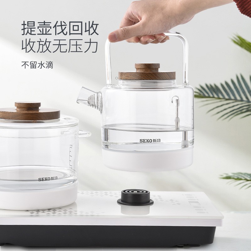 新功W6全自动底部上水玻璃电热烧水壶智能茶具抽水茶台一体电磁炉