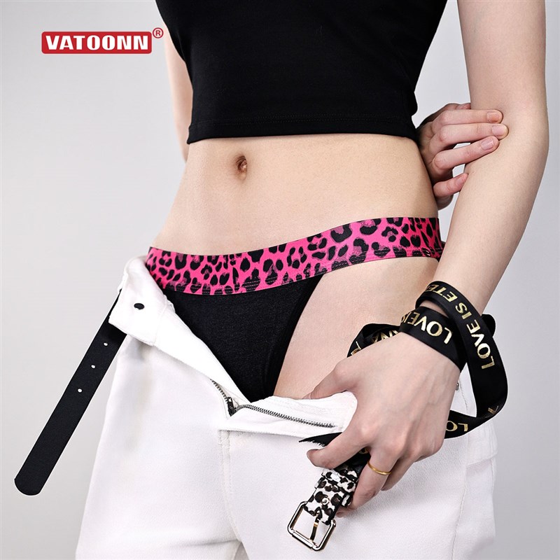 豹纹内裤女生腰带纯棉小三角性感印花高弹收腹宽边抗菌裆大码黑色