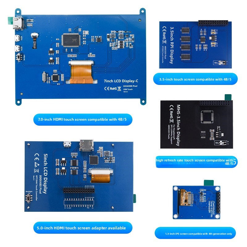 树莓派显示5.0英寸/7英寸显示器屏幕HDMI接口无驱动高清电容触摸