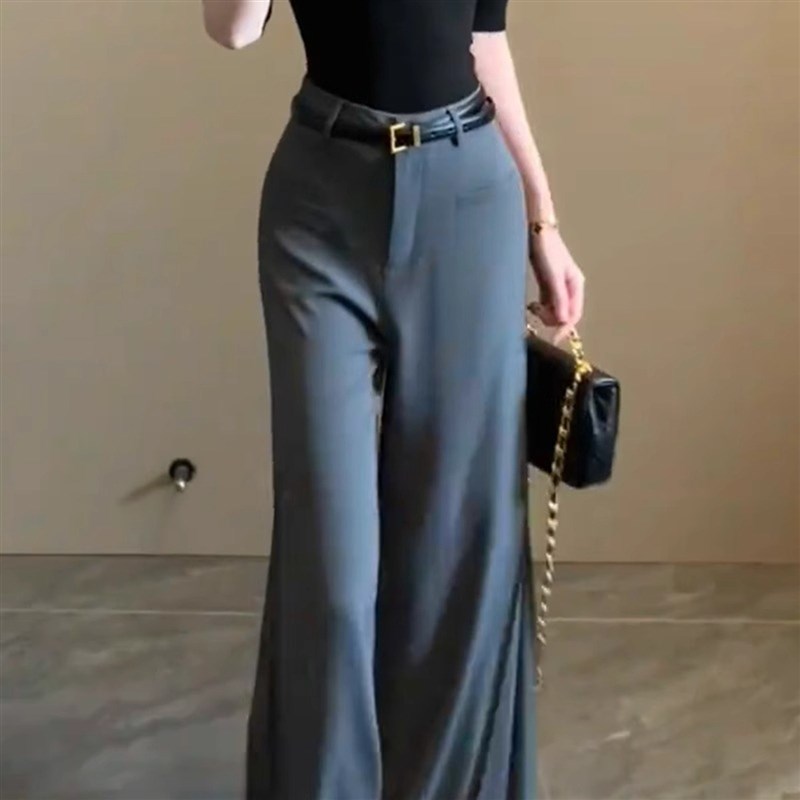 灰色西装裤女2025新款高级感垂感时尚气质窄版直筒阔腿喇叭裤子夏