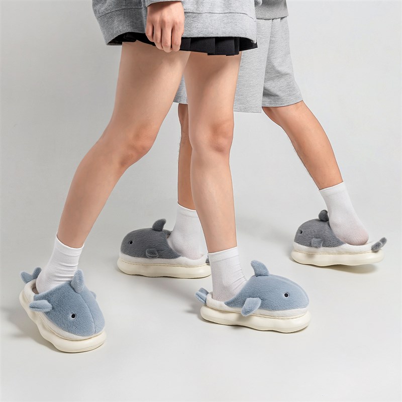 买一送一棉拖鞋女秋冬季2024新款室内家居可爱保暖情侣鲨鱼拖鞋男