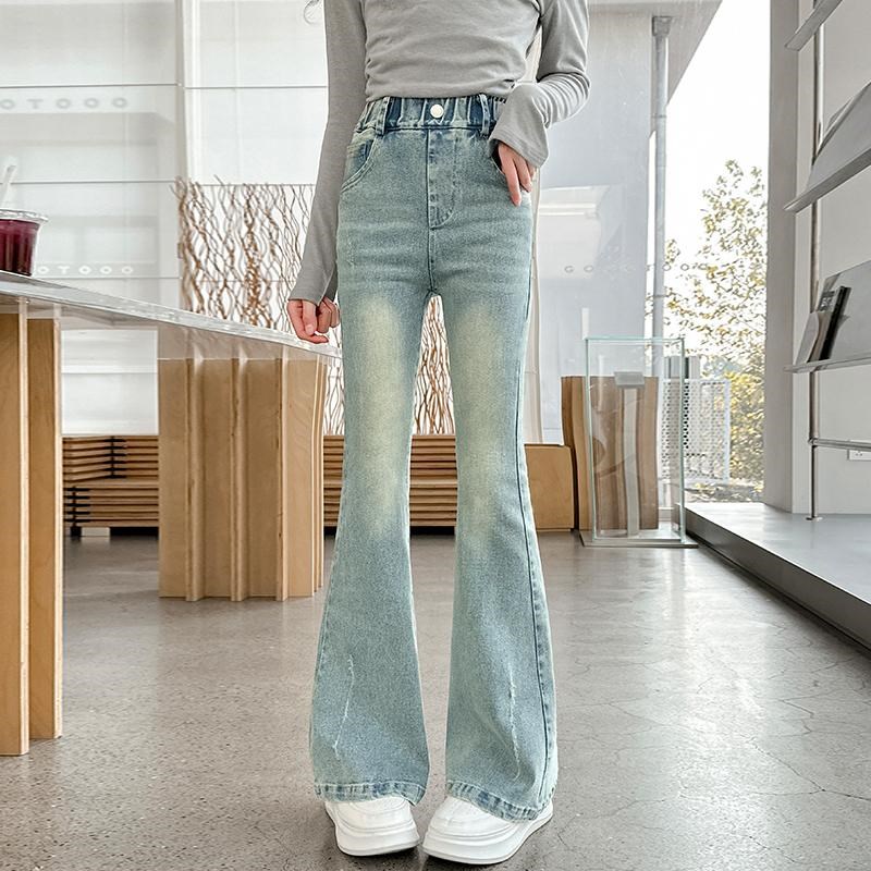 女童裤子春秋款2025新款儿童弹力修身喇叭裤中大童春装时髦牛仔裤