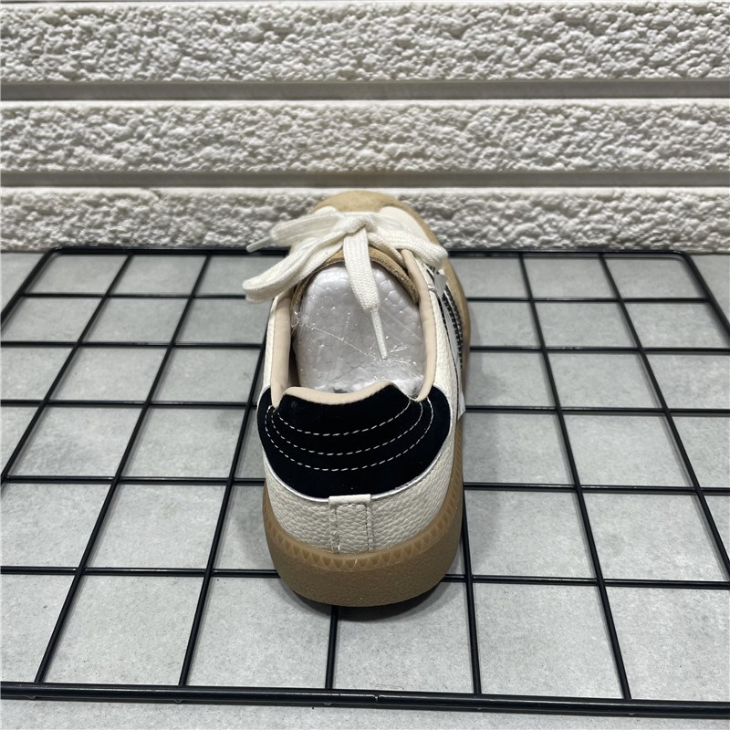断码处理春款圆头系带真皮拼接德训鞋女时尚百搭复古休闲平底板鞋