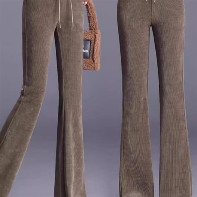 中老年灯芯绒裤子女春秋冬2024高腰显瘦雪尼尔长裤加绒妈妈喇叭裤