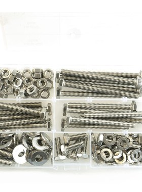 144pcs不锈钢304美制外六角螺丝1/4-20配平垫弹垫螺母套装