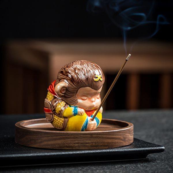 交趾陶悟空香插陶瓷线香器摆件齐天大圣香座茶室客厅装饰中式香炉,家居饰品,香薰炉,淘宝优惠券,粉丝福利购,淘宝优惠卷