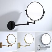 亮银色浴室酒店式 卫生间伸缩折叠壁挂铜化妆镜免打孔 双面美容镜