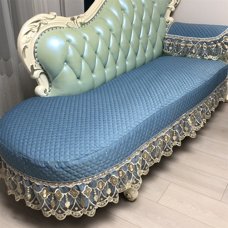 夏季新款蓝色防滑欧o式定做沙发套坐垫飘窗垫夹棉耐磨全包四季通