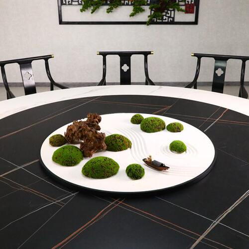 大圆桌中间转盘摆花酒店餐桌摆件中式枯山水创意桌芯装饰摆设桌花