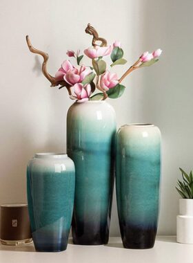 欧式陶瓷落地高大花瓶简约花盆60CM富贵竹客厅干花插花装饰品摆件