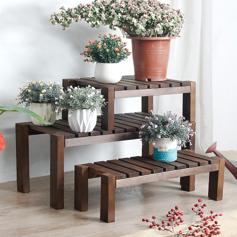 花架置物架多肉花盆阳台s阶梯实木长条单层木质组合户外防腐木花