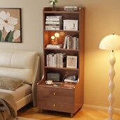 实木床头柜书架一体多层置物架卧室床边加高储物柜小型窄款 收纳柜