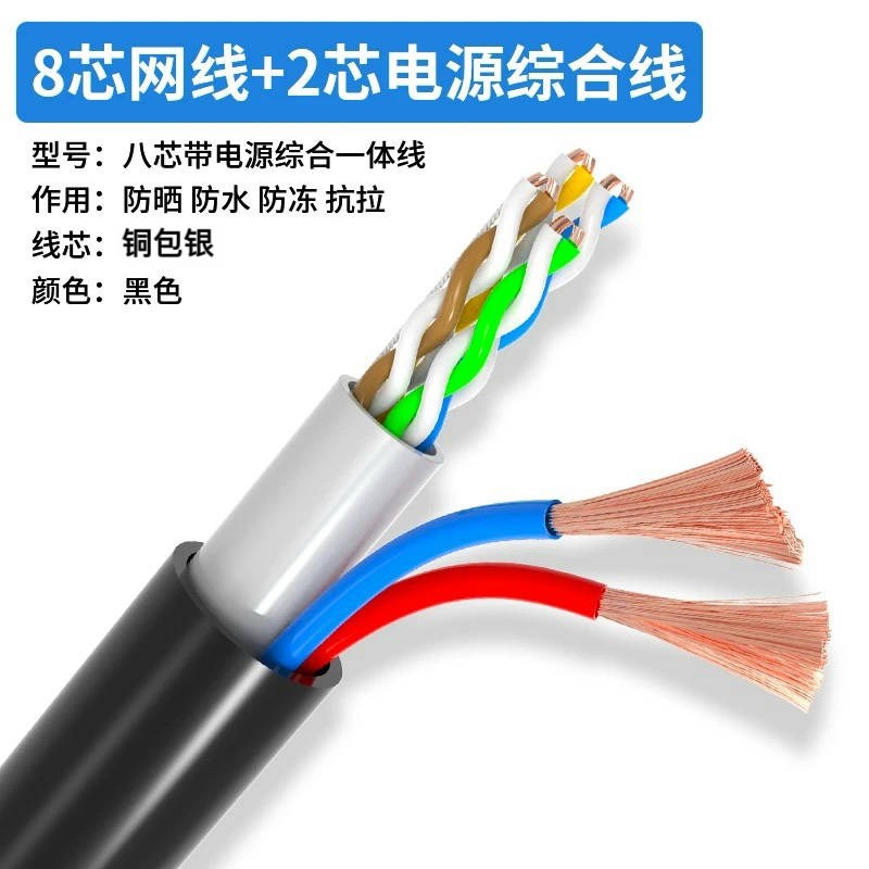 室外4芯8芯网线带电源一体线监控专用网络电源综合线带接头