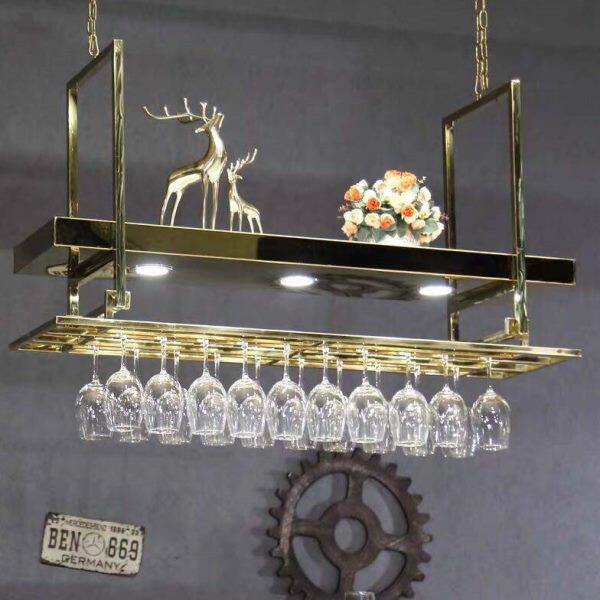 轻奢吧台酒架悬挂置物架吊架红酒杯架倒挂家用创意不锈钢高脚杯架