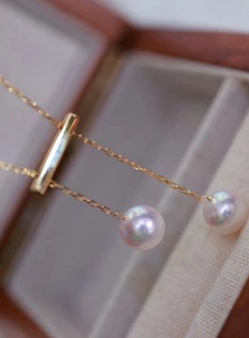 抽拉平衡木珍珠项链7-8mm通体18k金配件优雅气质通勤时尚简约厂家