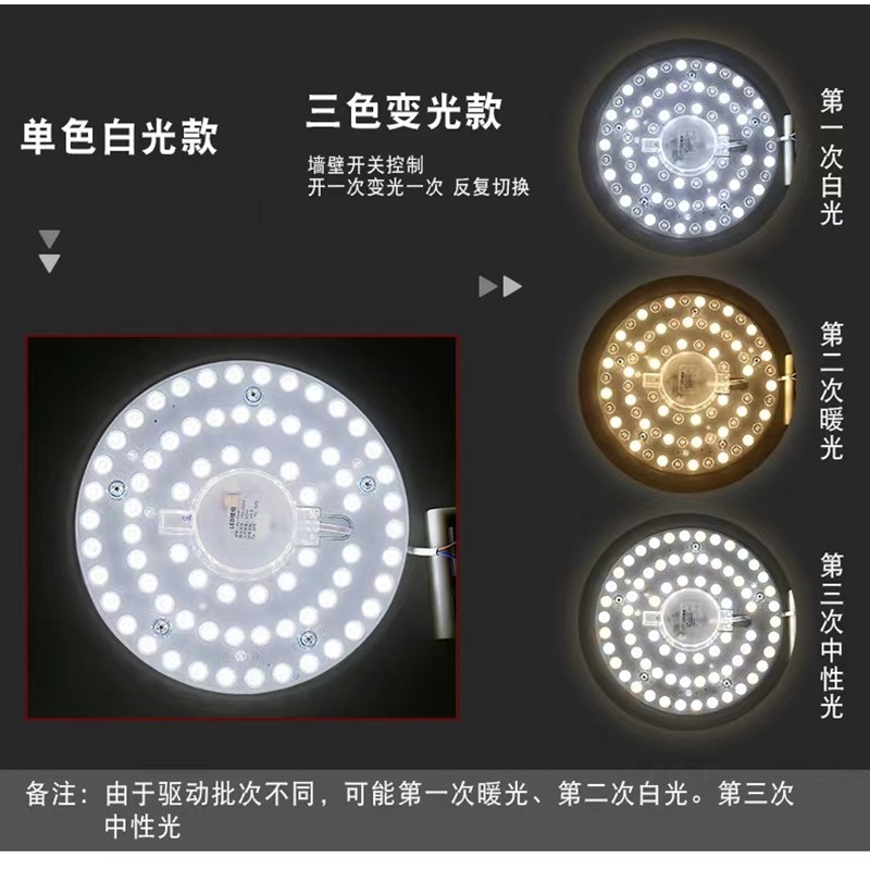 LED光模组光源风扇吸顶灯大瓦数灯芯双色72w36瓦带磁铁吸护高光灯
