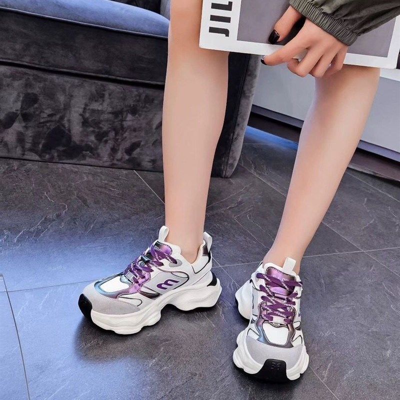 撤柜处理小个子厚底轻便防滑真皮头层牛皮透气休闲运动老爹鞋女鞋