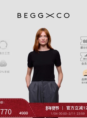 【秋冬系列】Begg x Co Coucou女士纯羊绒黑色短袖苏格兰库库T恤