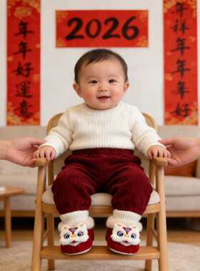 虎头鞋红色婴儿鞋子0到6到12个月小月龄宝宝外出鞋袜冬天加厚鞋