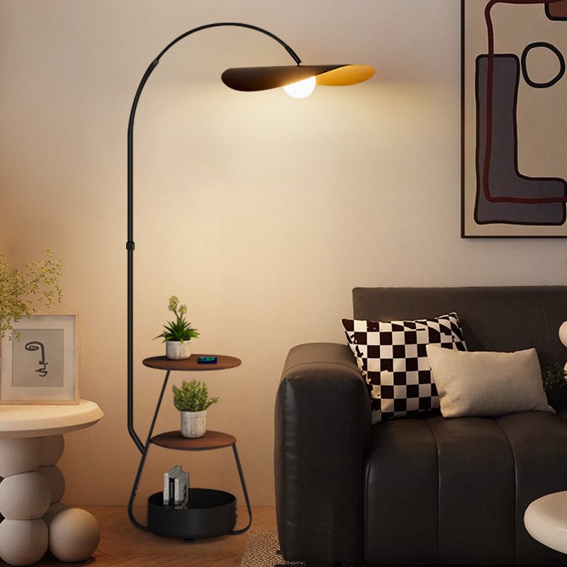 法式网红卧c室落地灯客厅沙发旁边茶几床头柜台灯置物架一体钓鱼