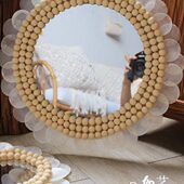 摩洛哥民族风镜贝艺术镜侘寂风法式 轻奢民宿玄关沙发圆形壁挂免孔