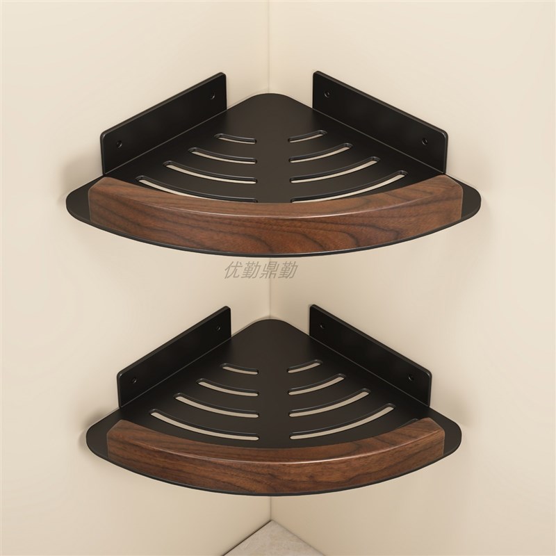 胡桃木卫生间f三角置物架免打孔浴室厕所洗漱台壁挂式墙上收纳架