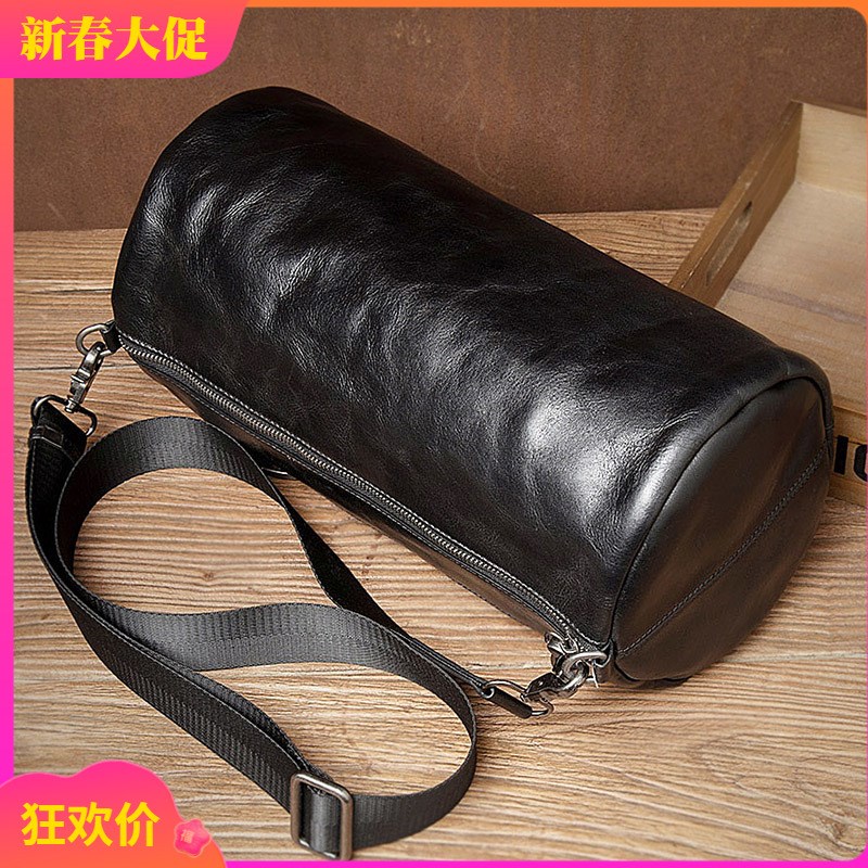 麦为潮流头层牛皮极简风单t肩大容量水桶包商务休闲真皮斜挎运动