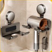 壁挂式 电吹风挂架免打孔风筒线绕收纳吸盘置物架电吹风机浴室