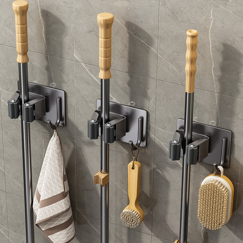 拖把壁挂夹不锈钢挂钩免打孔卫生间收纳浴室阳P台扫把固定置物架