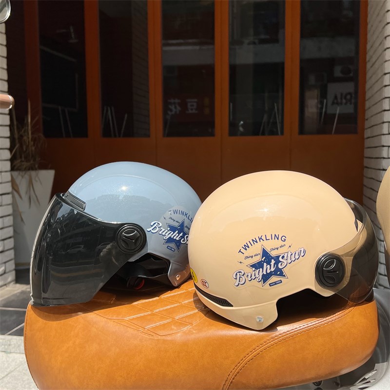 复古机车新国标3C认证电动车头盔男女款四季电瓶自行车安全帽夏天