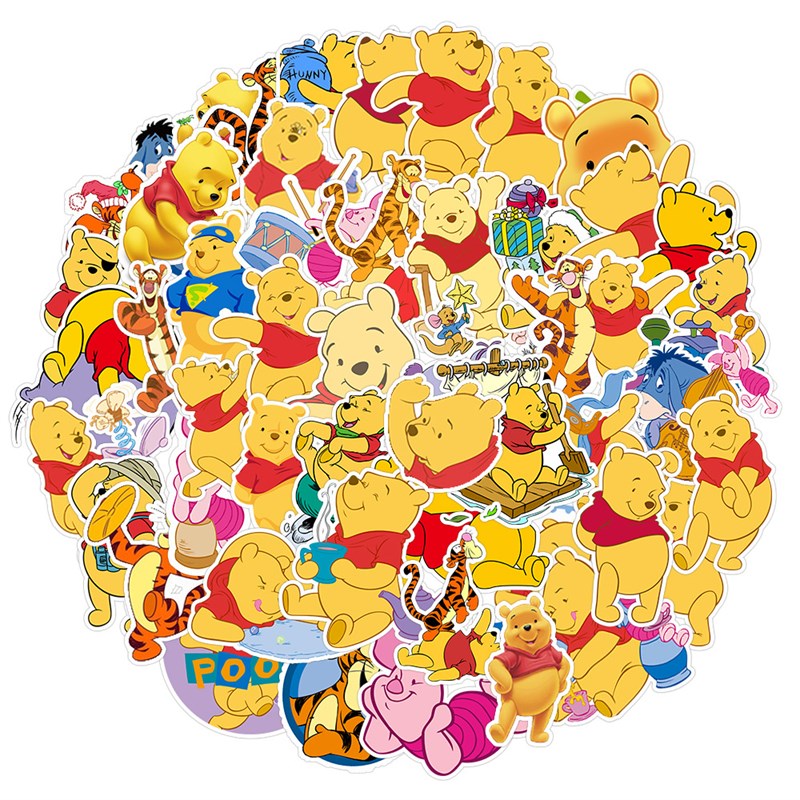 50张可爱儿童小熊维尼卡通动画涂鸦贴纸装饰笔记本头盔相框画手账
