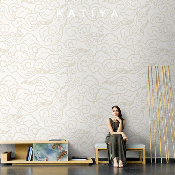 Katiya新中式复古祥云壁纸电视背景墙卧室办公室墙布装饰定制壁画